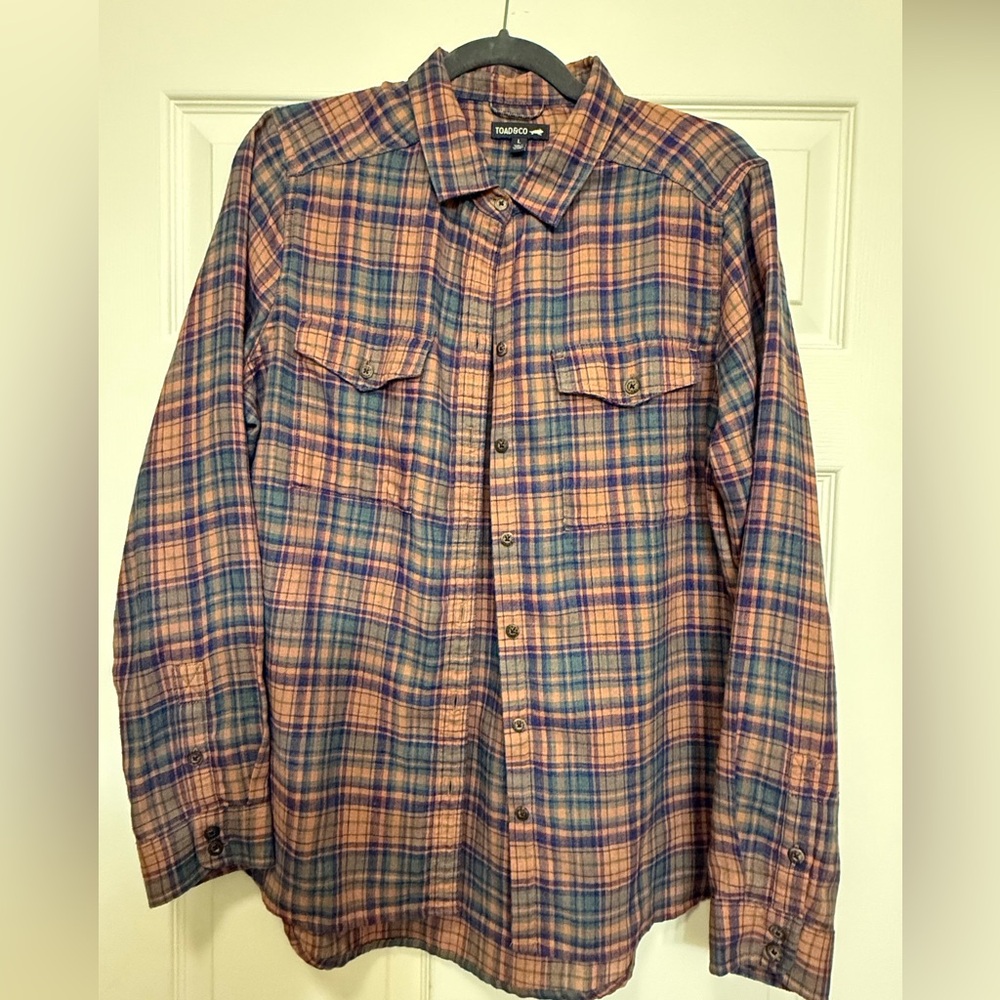 Toad&Co Orange and Blue Plaid Shirt